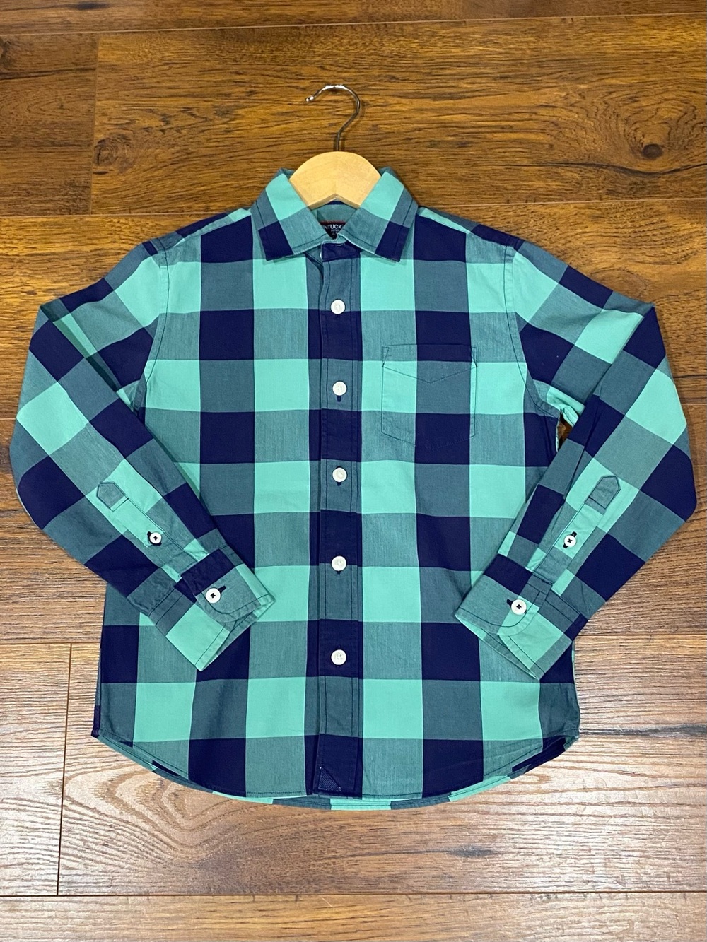 🎣 UNTUCKit Teal and Navy Plaid Shirt   Size 6-7